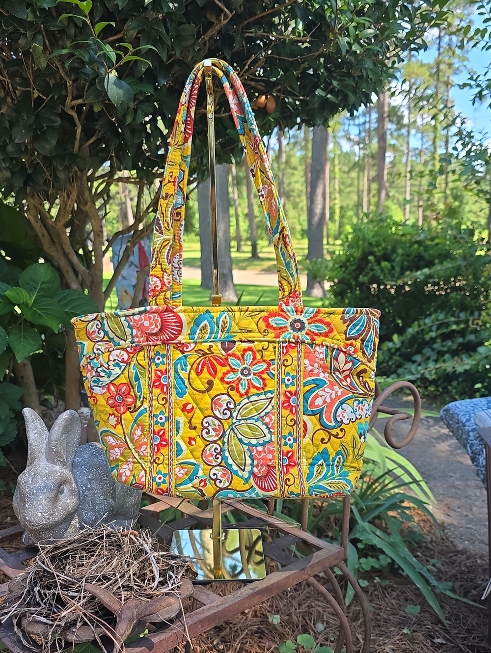Very Bradley Quilted Floral Tote Bag in Yellow EUC - Picture 2 of 5